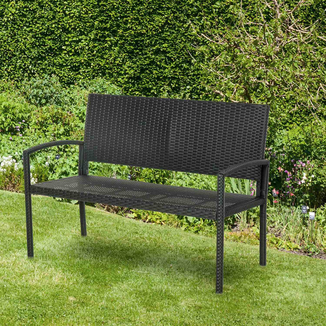Wicker Garden bench, 2-seater - Black, 122 x 60 x 87 cm