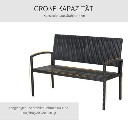 Wicker Garden bench, 2-seater - Black, 122 x 60 x 87 cm