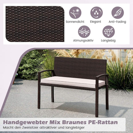 Polyrattan Garden Bench with Cushion, 360kg Capacity
