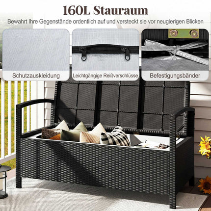 Polyrattan Garden Bench with Storage, Beige, 160L Capacity