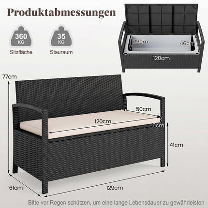 Polyrattan Garden Bench with Storage, Beige, 160L Capacity