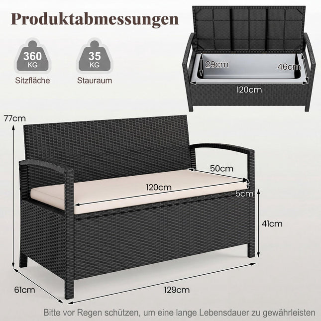 Polyrattan Garden Bench with Storage, Beige, 160L Capacity