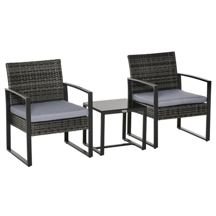 2-person balcony set in poly rattan with gray cushions