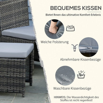 Polyrattan outdoor dining set for 4, Steel frame, Grey