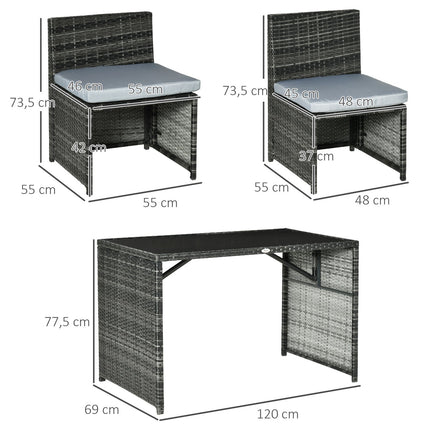 Polyrattan outdoor dining set for 4, Steel frame, Grey