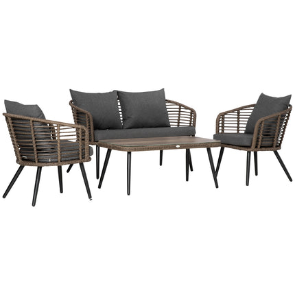 Poly rattan garden furniture with cushions for 4 - Brown/Grey