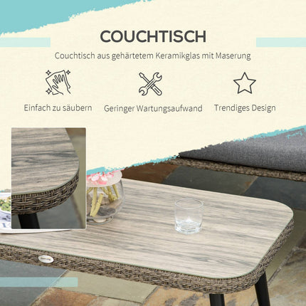 Poly rattan garden furniture with cushions for 4 - Brown/Grey