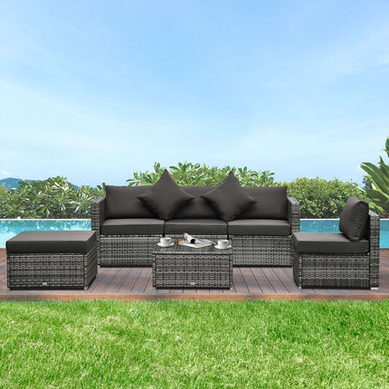 Polyrattan 4-person outdoor furniture set, gray