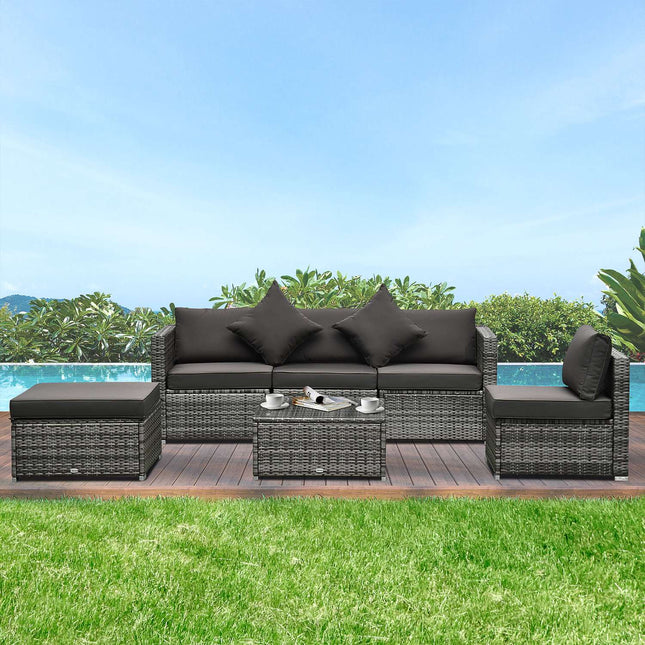 Polyrattan 4-person outdoor furniture set, gray