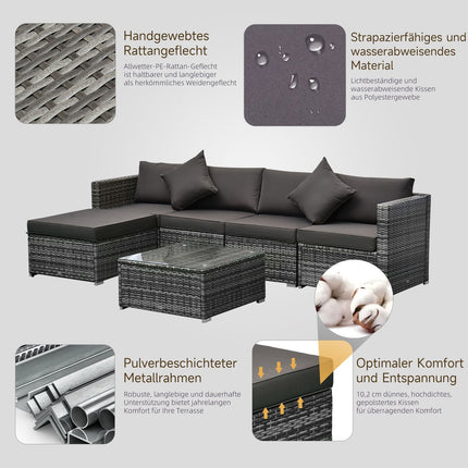 Polyrattan 4-person outdoor furniture set, gray