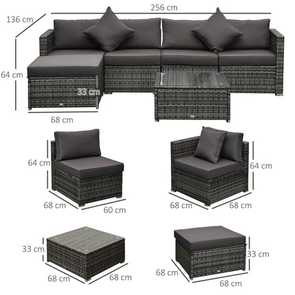 Polyrattan 4-person outdoor furniture set, gray