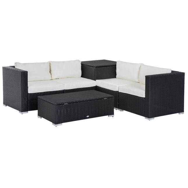 Poly rattan garden furniture for 4 with storage table