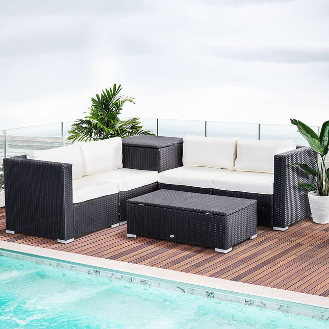 Poly rattan garden furniture for 4 with storage table