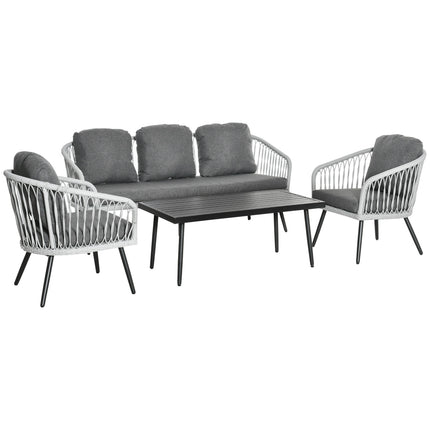 Outdoor furniture in polyrattan, 5 chairs, aluminum frame, gray cushions