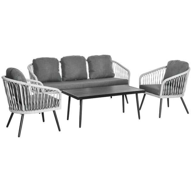 Outdoor furniture in polyrattan, 5 chairs, aluminum frame, gray cushions