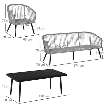 Outdoor furniture in polyrattan, 5 chairs, aluminum frame, gray cushions