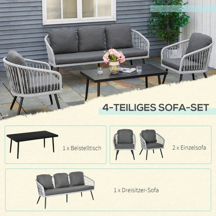Outdoor furniture in polyrattan, 5 chairs, aluminum frame, gray cushions