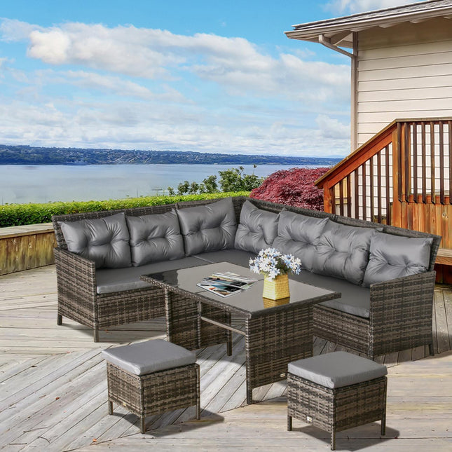 Gray Polyrattan Outdoor Lounge Set with cushions