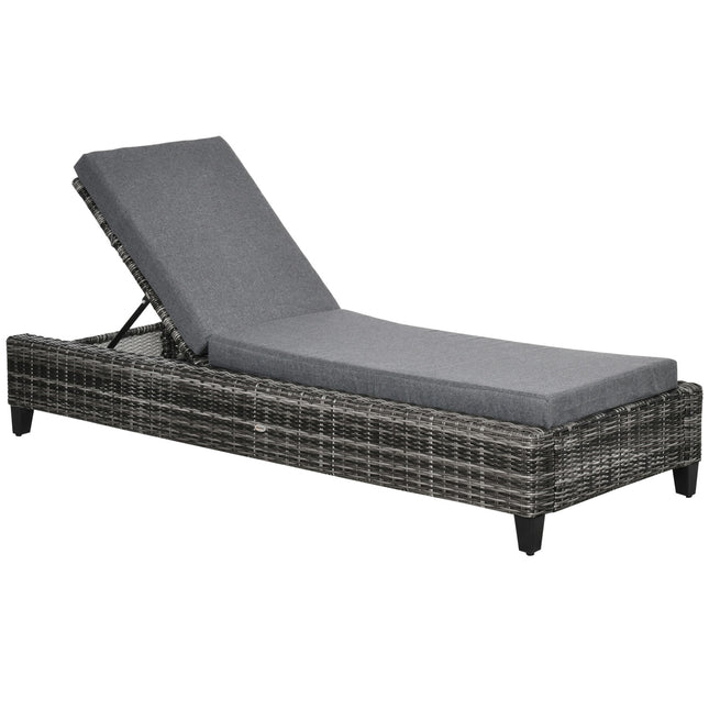 Sun lounger in rattan, adjustable 5 levels, with cushion, grey