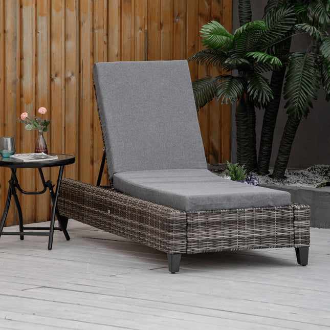 Sun lounger in rattan, adjustable 5 levels, with cushion, grey