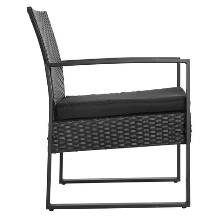 Black poly rattan balcony furniture set with cushions for 2