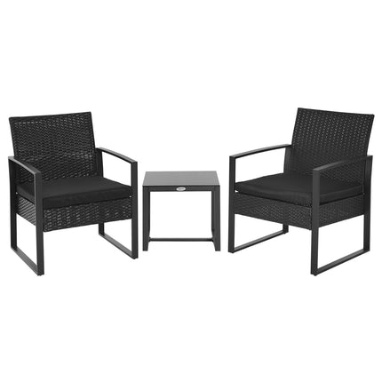 Black poly rattan balcony furniture set with cushions for 2