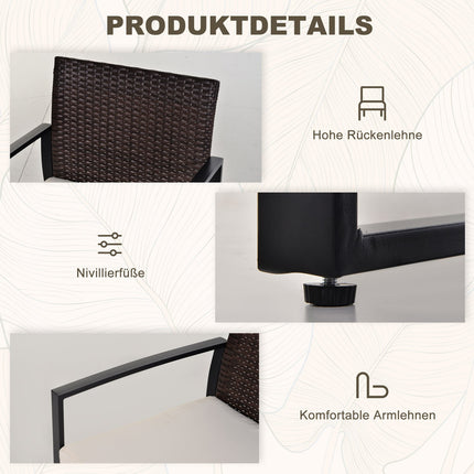 Balcony furniture set in poly rattan for 2, cushions included