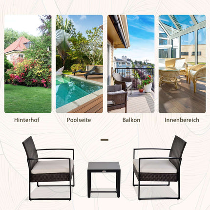 Balcony furniture set in poly rattan for 2, cushions included
