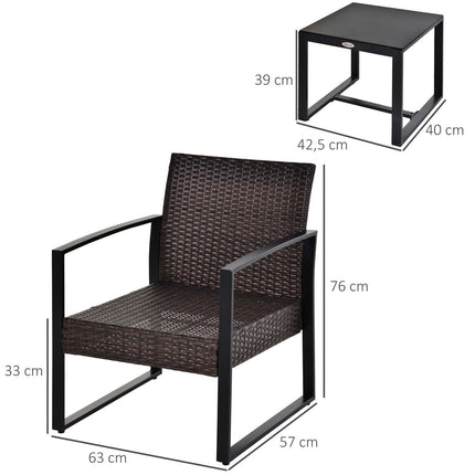 Balcony furniture set in poly rattan for 2, cushions included