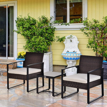 Balcony furniture set in poly rattan for 2, cushions included