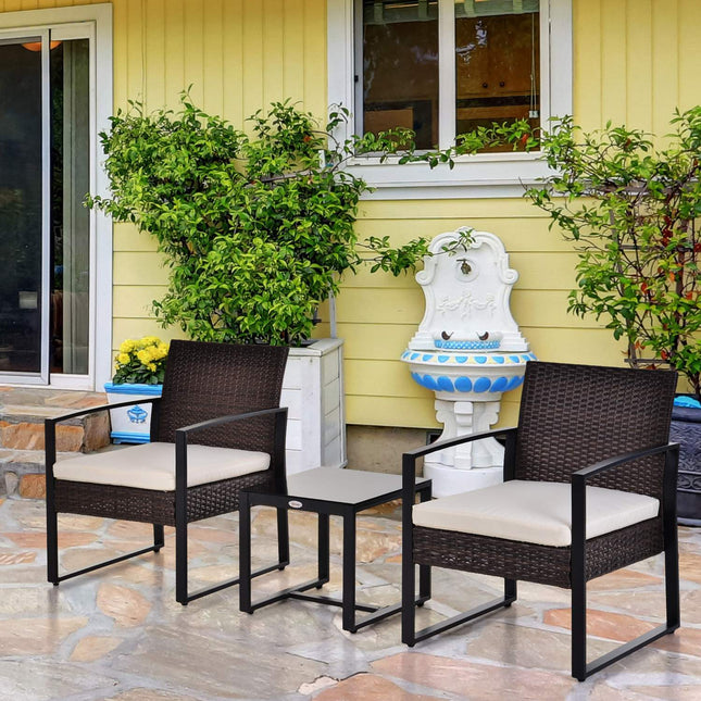 Balcony furniture set in poly rattan for 2, cushions included