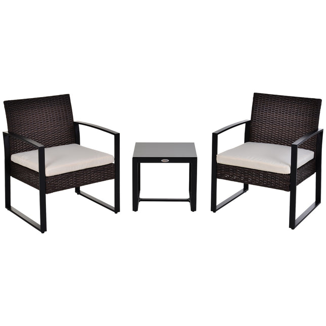 Balcony furniture set in poly rattan for 2, cushions included