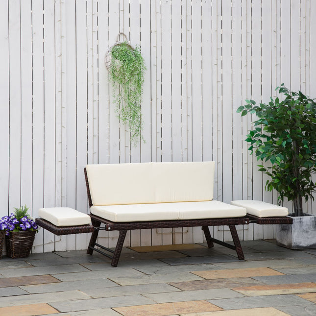 2-seater poly rattan garden sofa with folding armrests