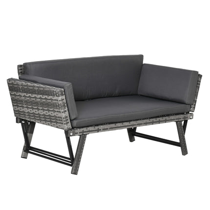 Poly rattan gray 2-seater garden sofa with folding arms