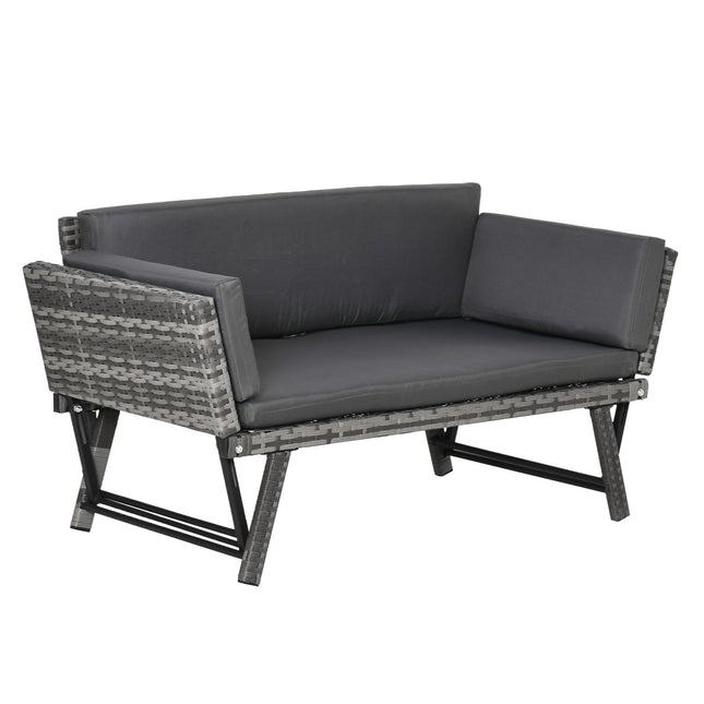 Poly rattan gray 2-seater garden sofa with folding arms