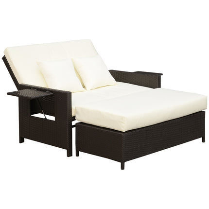 Brown polyrattan 2-seater garden chair with cushions