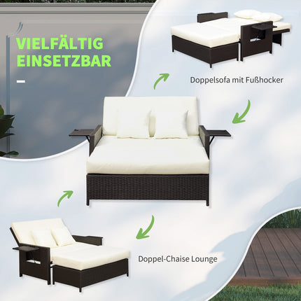 Brown polyrattan 2-seater garden chair with cushions