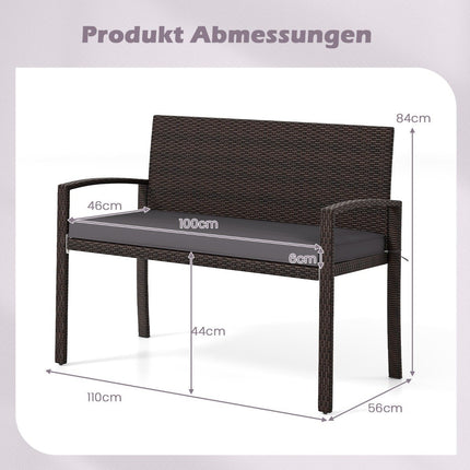 Polyrattan Outdoor Bench with Cushion, Weatherproof, 360kg Capacity