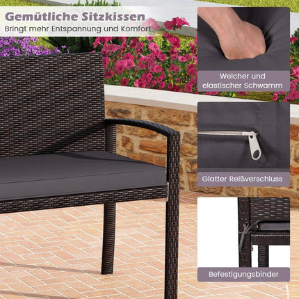 Polyrattan Outdoor Bench with Cushion, Weatherproof, 360kg Capacity