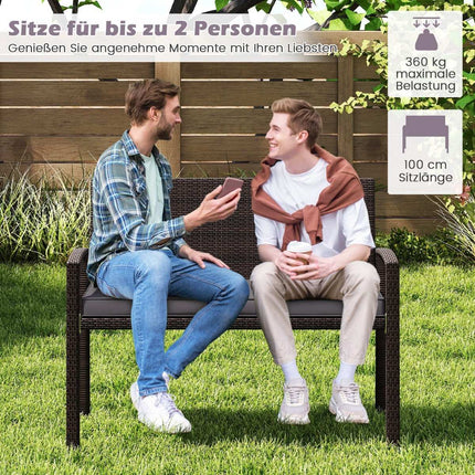 Polyrattan Outdoor Bench with Cushion, Weatherproof, 360kg Capacity