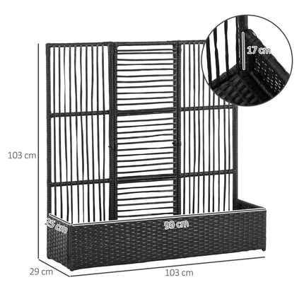 Black Polyrattan Raised garden bed with trellis 103x103x29 cm