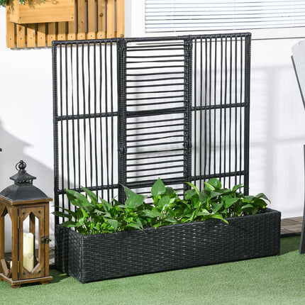 Black Polyrattan Raised garden bed with trellis 103x103x29 cm