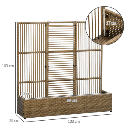 Raised planting in poly rattan with trellis for garden and balcony