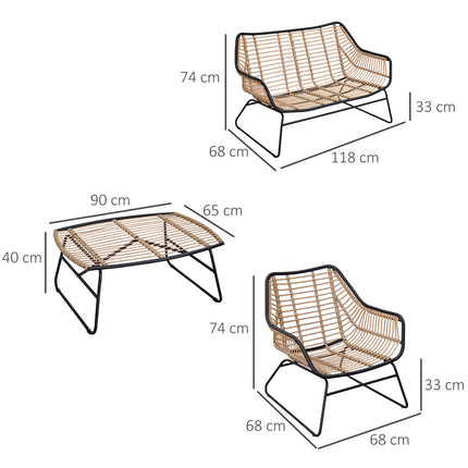4-person sofa group in rattan, table in tempered glass, cushions