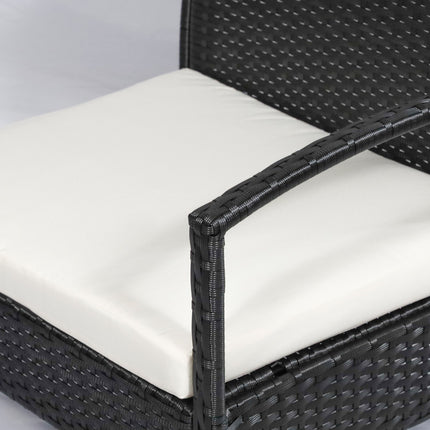 Garden lounge set in poly rattan with cushions, black, seats 4