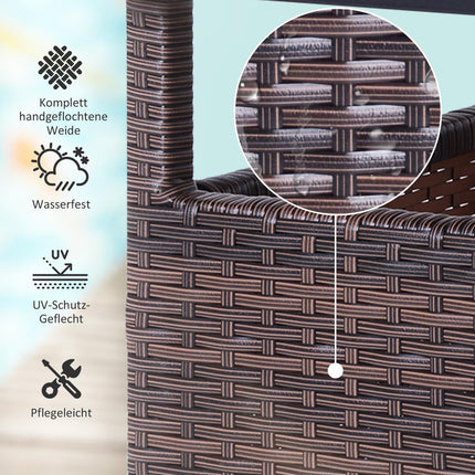 Brown patio table in poly rattan with umbrella stand, 55.5 cm