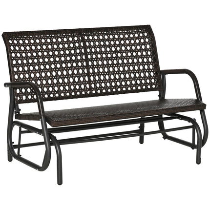 Outdoor 2-seater polyrattan swivel bench with backrest