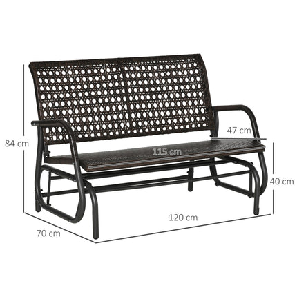 Outdoor 2-seater polyrattan swivel bench with backrest