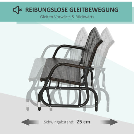 Outdoor 2-seater polyrattan swivel bench with backrest