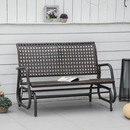 Outdoor 2-seater polyrattan swivel bench with backrest